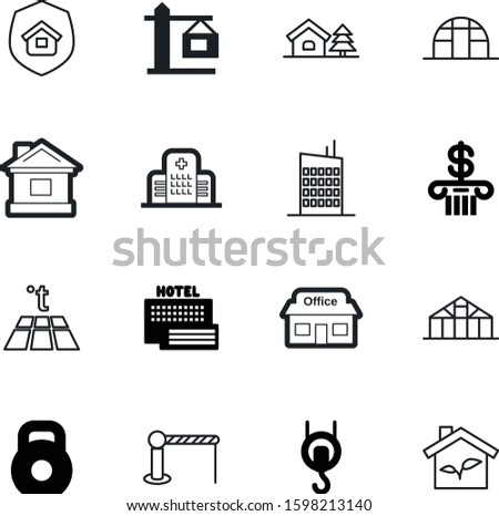 building vector icon set such as: nobody, facade, supermarket, energy, leaf, rope, logistic, crossing, environmental, roadblock, banking, hook, investment, hospital, boutique, heater, roof, care