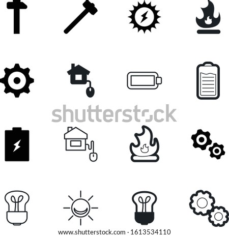 power vector icon set such as: alarm, sun, push, progress, bolt, police, renovation, entertainment, mechanics, a, company, media, development, supply, natural, blue, flash, flasher, mechanical, red