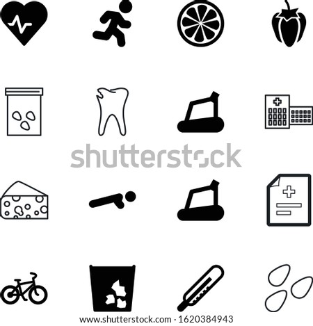 healthy vector icon set such as: construction, exterior, cheese, thermometer, garbage, element, stretcher, run, hospitalization, parmesan, sour, relaxation, monitor, electrocardiogram, icons, summer