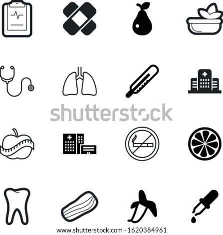 healthy vector icon set such as: lettuce, toothache, protection, web, tasty, organ, pear, set, stethoscope, fat, lungs, airport, rescue, exterior, citrus, pipett, bacon, lemon, clinic, dropper, no