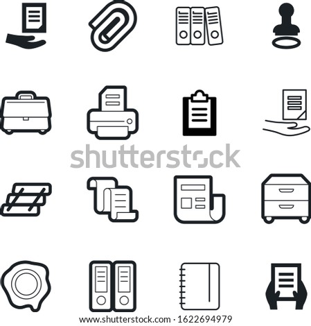 document vector icon set such as: inbox, lock, stamper, form, shadow, portfolio, diploma, news, checkout, spiral, contract, newspaper, empty, tag, clipboard, ribbon, text, library, seal, silhouette