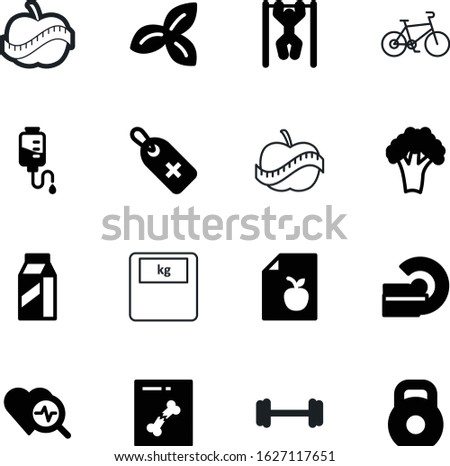 fitness vector icon set such as: box, kettlebell, energy, circle, electronics, radiology, scale, drink, cauliflower, coupon, people, text, bike, ray, note, dairy, production, man, discount, magnifier