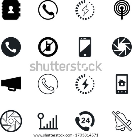 phone vector icon set such as: book, smart, loud, system, day, wave, address, red, turn, tower, 24h, radio, round, stop, megaphone, cast, spot, operator, estate, delivery, assistance, alarm, data