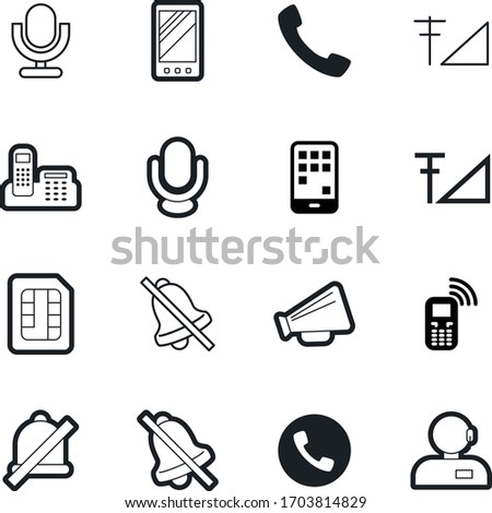 phone vector icon set such as: hotline, help, dial, man, broadcast, agent, equipment, handsfree, loudspeaker, callcenter, clean, chip, bullhorn, noise, siren, secretary, center, emergency, headset