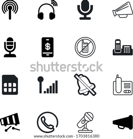 phone vector icon set such as: device, headphones, education, dj, volume, wooden, wallet, speech, creative, money, payments, jingle, wave, broad, horn, stereo, bright, cheerleader, portable, vocal
