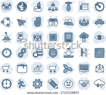 Blue tint and shade editable vector line icon set - suitcase vector, passport, arrival, 25 dec calendar, document, pencil, eye, three leafs, run, car delivery, radio phone, group, settings, download