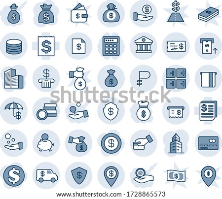 Blue tint and shade editable vector line icon set - credit card vector, checkroom, money bag, receipt, ruble, coin, safe, insurance, bank, atm, account statement, dollar pin, piggy, investment, pay