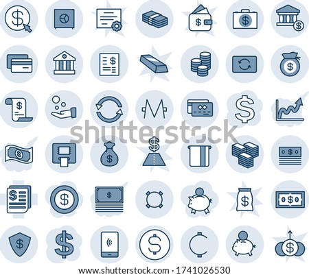 Blue tint and shade editable vector line icon set - dollar sign vector, receipt, cent, monero, currency, coin, exchange, big cash, credit card, safe, bank, account, atm, statement, money case, bag