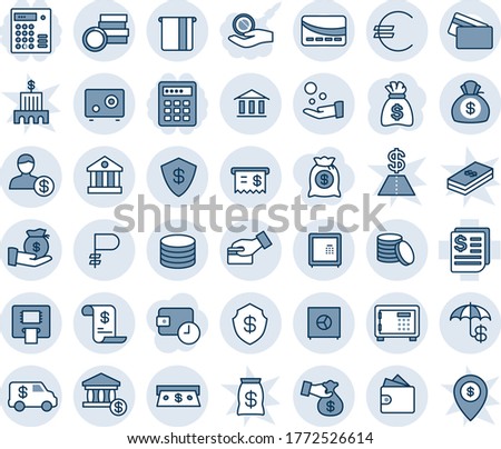 Blue tint and shade editable vector line icon set - safe vector, money bag, receipt, euro, ruble, coin, insurance, bank, account, atm, cash, investment, card pay, encashment car, wallet, history