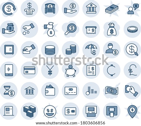 Blue tint and shade editable vector line icon set - credit card vector, money bag, yen, pound, cent, coin, big cash, safe, insurance, bank, atm, receipt, account statement, chest, investment, pay