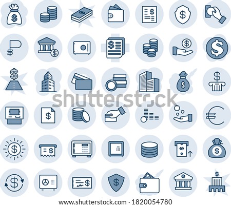 Blue tint and shade editable vector line icon set - safe vector, money bag, receipt, euro, ruble, coin, dollar exchange, sun, bank, account, atm, statement, investment, card pay, cash, wallet, check