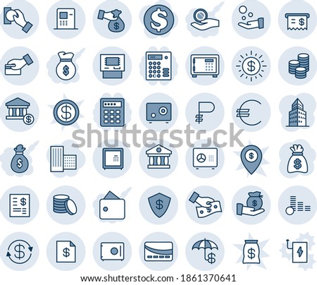 Blue tint and shade editable vector line icon set - safe vector, money bag, euro, ruble, coin, dollar exchange, insurance, sun, bank, account, atm, receipt, statement, investment, card pay, cash