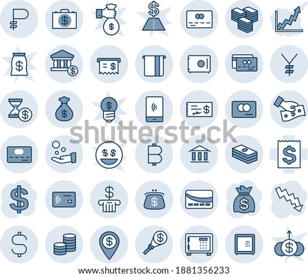 Blue tint and shade editable vector line icon set - safe vector, credit card, dollar sign, money bag, crisis graph, receipt, yen, bitcoin, ruble, coin, big cash, tap pay, bank, account, atm, case