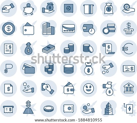 Blue tint and shade editable vector line icon set - euro vector, ruble, coin, safe, dollar smile, bank, receipt, atm, account statement, investment, card pay, cash, check, history, office building