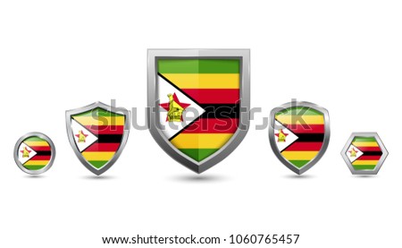 Zimbabwe flag badges - silver shape shield circle hexagon - vector illustration Zdjęcia stock © 