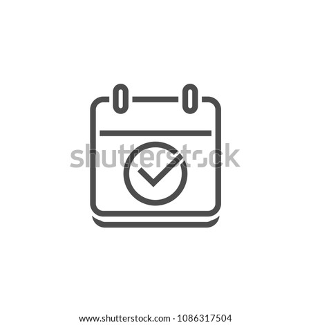 Outline calendar checkmark icon set on white background 