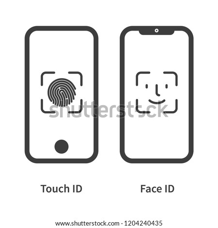 Touch id and face id on mobile device vector icon