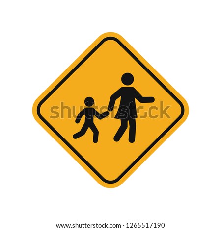 children crossing sign yellow board