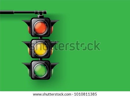 Realistic traffic lights isolated on green background,design concept for start up, business solutions,development and innovation, creativity, icon, Vector,eps10