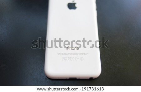 Khonkaen, THAILAND - April 20, 2014: Back cover of IPHONE 5C white 16GB