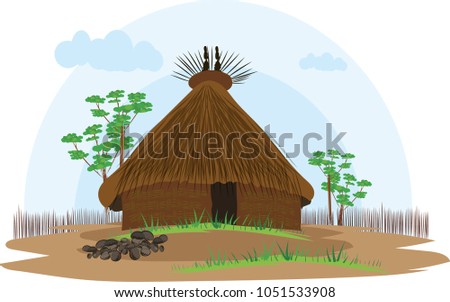 illustration vector of a native house on a white background, native indigenous Kogui, Colombia,