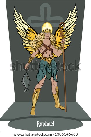 Illustration Vector Isolated of Archangel Raphael, Rafael, God Heals - Vector 