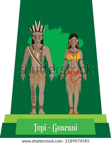 Illustration vector isolated of Brazilian native people, Guarani, Tupi, typical costume 