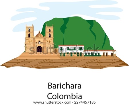 Main square Barichara, Santander Colombia, Catholic cathedral, important church.