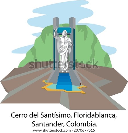 illustration vector isolated of Cerro del Santísimo, Christ monument, Floridablanca, Santander, Colombia.