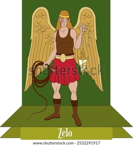 Illustration vector isolated of Zelus or Zelos, personifies eager, rivalry, envy, jealousy god, greek mythology