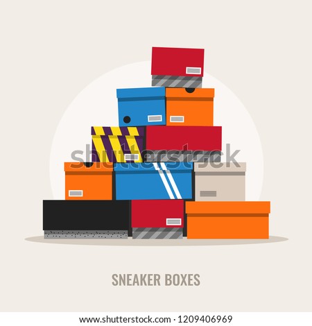 Sneaker boxes, flat design style illustration.