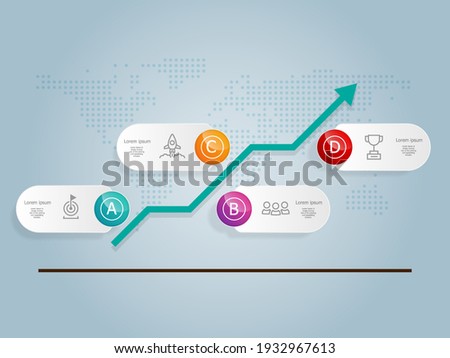 abstract horizontal  growth graph  infographics 4 steps with icon template for business and presentation vector illustration background