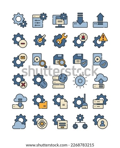 system filled outline web icon set vector illustration