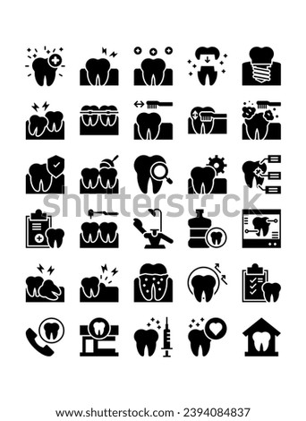teeth and gum black silhouette solid glyph icon set vector illustration