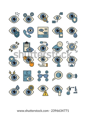 eye health filled outline icon set vector illustration