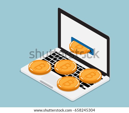mining bitcoin from laptop, Cryptocurrency concept vector illustration