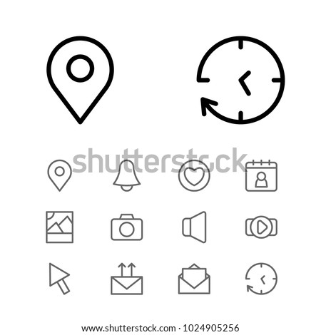 Network icons set with pin, volume and date block elements. Set of network icons and cursor concept. Editable vector elements for logo app UI design.