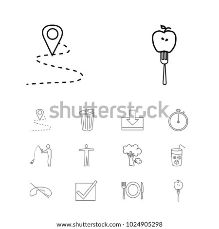 Universal icons set with delete, ice and fishing elements. Set of universal icons and trash bin concept. Editable vector elements for logo app UI design.