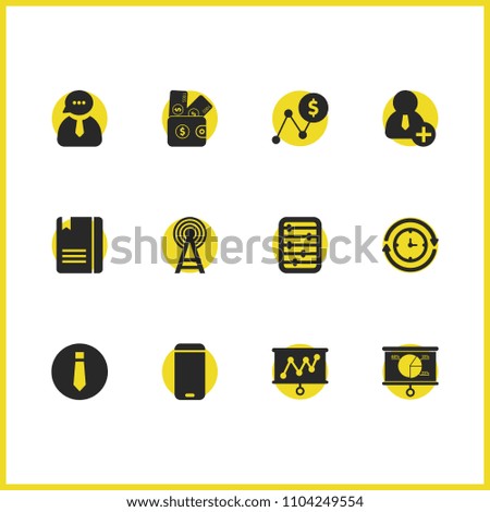 Job business icons set with copybook, tie and screen elements. Set of job business icons and abacus concept. Editable vector elements for logo app UI design.