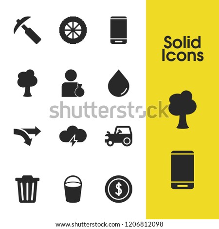 Industry icons set with mine, thunder and bucket elements. Set of industry icons and wood concept. Editable vector elements for logo app UI design.