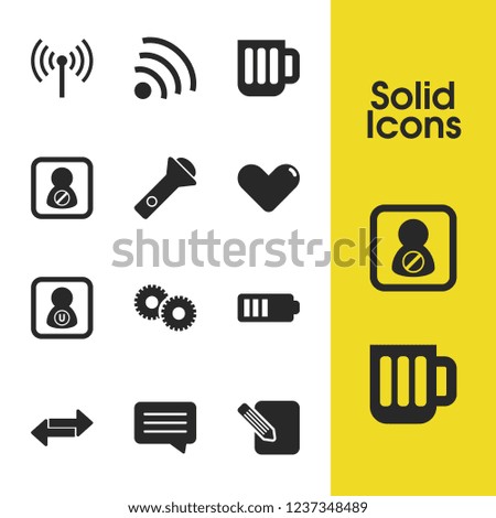 User icons set with wifi, heart and glass elements. Set of user icons and cogwheel concept. Editable vector elements for logo app UI design.