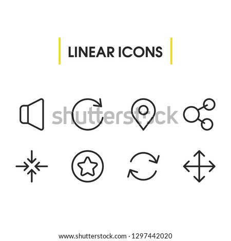 Network icons set with rotate, volume and navigate elements. Set of network icons and sound concept. Editable vector elements for logo app UI design.