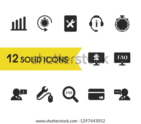 Help icons set with credit card, chat assistant and rating elements. Set of help icons and magnifying concept. Editable vector elements for logo app UI design.