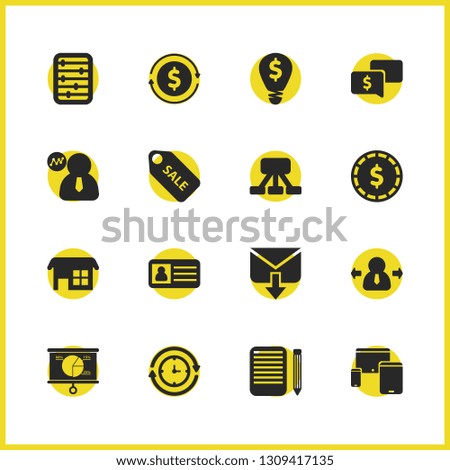 Job business icons set with incoming message, money lamp and money chat elements. Set of job business icons and receive mail concept. Editable vector elements for logo app UI design.