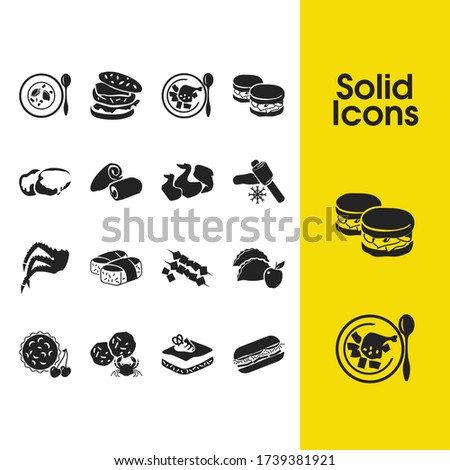 Us food icons set with new york, west virginia and new hampshire elements. Set of us food icons and crab cakes concept. Editable vector elements for logo app UI design.