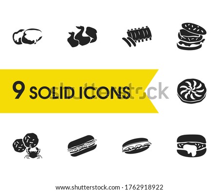 Cuisine icons set with new york, montana and minnesota elements. Set of cuisine icons and crab cakes concept. Editable vector elements for logo app UI design.