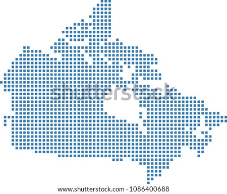 Canada dotted map. Canada map dots. Highly detailed pixel art Canada map vector outline illustration in blue background