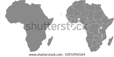 Africa map vector outline illustration with countries borders in gray background. Highly detailed accurate map of African continent prepared by a map expert.