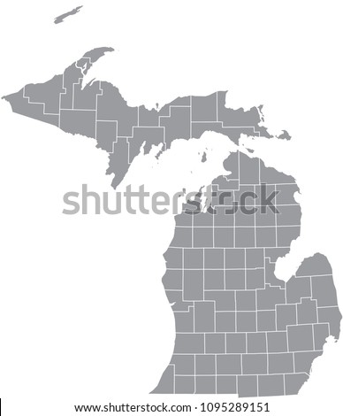 Michigan county map vector outline gray background. Map of Michigan state of United States of America with highly detailed borders