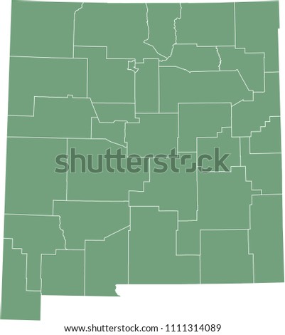 New Mexico county map vector outline green background. Map of New Mexico state of United States of America with counties borders